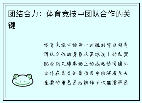 团结合力：体育竞技中团队合作的关键